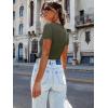 imageWomen Short Sleeve Lace V Neck Shirts Ribbed Knit Fitted Basic Tee Tops Business Dressy Casual Summer Blouses TShirtArmy Green