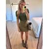 imageWomen Short Sleeve Lace V Neck Shirts Ribbed Knit Fitted Basic Tee Tops Business Dressy Casual Summer Blouses TShirtArmy Green