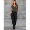 imageWomen Short Sleeve Lace V Neck Shirts Ribbed Knit Fitted Basic Tee Tops Business Dressy Casual Summer Blouses TShirtArmy Green