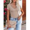 imageWomen Short Sleeve Lace V Neck Shirts Ribbed Knit Fitted Basic Tee Tops Business Dressy Casual Summer Blouses TShirtBeige