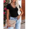 imageWomen Short Sleeve Lace V Neck Shirts Ribbed Knit Fitted Basic Tee Tops Business Dressy Casual Summer Blouses TShirtBlack