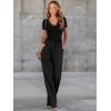 imageWomen Short Sleeve Lace V Neck Shirts Ribbed Knit Fitted Basic Tee Tops Business Dressy Casual Summer Blouses TShirtBlack