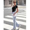 imageWomen Short Sleeve Lace V Neck Shirts Ribbed Knit Fitted Basic Tee Tops Business Dressy Casual Summer Blouses TShirtBlack
