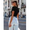 imageWomen Short Sleeve Lace V Neck Shirts Ribbed Knit Fitted Basic Tee Tops Business Dressy Casual Summer Blouses TShirtBlack