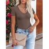 imageWomen Short Sleeve Lace V Neck Shirts Ribbed Knit Fitted Basic Tee Tops Business Dressy Casual Summer Blouses TShirtBrown