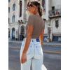 imageWomen Short Sleeve Lace V Neck Shirts Ribbed Knit Fitted Basic Tee Tops Business Dressy Casual Summer Blouses TShirtBrown