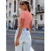 imageWomen Short Sleeve Lace V Neck Shirts Ribbed Knit Fitted Basic Tee Tops Business Dressy Casual Summer Blouses TShirtCoral