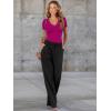 imageWomen Short Sleeve Lace V Neck Shirts Ribbed Knit Fitted Basic Tee Tops Business Dressy Casual Summer Blouses TShirtHot Pink