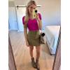 imageWomen Short Sleeve Lace V Neck Shirts Ribbed Knit Fitted Basic Tee Tops Business Dressy Casual Summer Blouses TShirtHot Pink