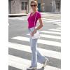 imageWomen Short Sleeve Lace V Neck Shirts Ribbed Knit Fitted Basic Tee Tops Business Dressy Casual Summer Blouses TShirtHot Pink