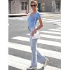 imageWomen Short Sleeve Lace V Neck Shirts Ribbed Knit Fitted Basic Tee Tops Business Dressy Casual Summer Blouses TShirtLight Blue