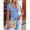 imageWomen Short Sleeve Lace V Neck Shirts Ribbed Knit Fitted Basic Tee Tops Business Dressy Casual Summer Blouses TShirtLight Blue