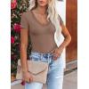 imageWomen Short Sleeve Lace V Neck Shirts Ribbed Knit Fitted Basic Tee Tops Business Dressy Casual Summer Blouses TShirtLight Brown
