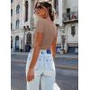 imageWomen Short Sleeve Lace V Neck Shirts Ribbed Knit Fitted Basic Tee Tops Business Dressy Casual Summer Blouses TShirtLight Brown