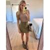 imageWomen Short Sleeve Lace V Neck Shirts Ribbed Knit Fitted Basic Tee Tops Business Dressy Casual Summer Blouses TShirtLight Brown