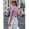 imageWomen Short Sleeve Lace V Neck Shirts Ribbed Knit Fitted Basic Tee Tops Business Dressy Casual Summer Blouses TShirtLilac