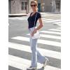 imageWomen Short Sleeve Lace V Neck Shirts Ribbed Knit Fitted Basic Tee Tops Business Dressy Casual Summer Blouses TShirtNavy Blue