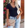 imageWomen Short Sleeve Lace V Neck Shirts Ribbed Knit Fitted Basic Tee Tops Business Dressy Casual Summer Blouses TShirtNavy Blue