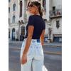 imageWomen Short Sleeve Lace V Neck Shirts Ribbed Knit Fitted Basic Tee Tops Business Dressy Casual Summer Blouses TShirtNavy Blue