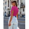 imageWomen Short Sleeve Lace V Neck Shirts Ribbed Knit Fitted Basic Tee Tops Business Dressy Casual Summer Blouses TShirtRose Pink