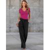 imageWomen Short Sleeve Lace V Neck Shirts Ribbed Knit Fitted Basic Tee Tops Business Dressy Casual Summer Blouses TShirtRose Pink