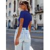 imageWomen Short Sleeve Lace V Neck Shirts Ribbed Knit Fitted Basic Tee Tops Business Dressy Casual Summer Blouses TShirtRoyal Blue