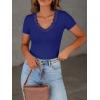 imageWomen Short Sleeve Lace V Neck Shirts Ribbed Knit Fitted Basic Tee Tops Business Dressy Casual Summer Blouses TShirtRoyal Blue