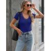 imageWomen Short Sleeve Lace V Neck Shirts Ribbed Knit Fitted Basic Tee Tops Business Dressy Casual Summer Blouses TShirtRoyal Blue