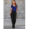 imageWomen Short Sleeve Lace V Neck Shirts Ribbed Knit Fitted Basic Tee Tops Business Dressy Casual Summer Blouses TShirtRoyal Blue
