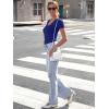 imageWomen Short Sleeve Lace V Neck Shirts Ribbed Knit Fitted Basic Tee Tops Business Dressy Casual Summer Blouses TShirtRoyal Blue