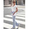 imageWomen Short Sleeve Lace V Neck Shirts Ribbed Knit Fitted Basic Tee Tops Business Dressy Casual Summer Blouses TShirtWhite
