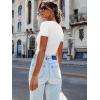 imageWomen Short Sleeve Lace V Neck Shirts Ribbed Knit Fitted Basic Tee Tops Business Dressy Casual Summer Blouses TShirtWhite