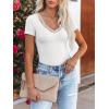 imageWomen Short Sleeve Lace V Neck Shirts Ribbed Knit Fitted Basic Tee Tops Business Dressy Casual Summer Blouses TShirtWhite