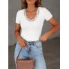 imageWomen Short Sleeve Lace V Neck Shirts Ribbed Knit Fitted Basic Tee Tops Business Dressy Casual Summer Blouses TShirtWhite