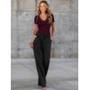 imageWomen Short Sleeve Lace V Neck Shirts Ribbed Knit Fitted Basic Tee Tops Business Dressy Casual Summer Blouses TShirtWine Red