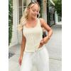 imageWomen Square Neck Crop Tank Tops Sexy Y2K Summer Sleeveless Button Down Fitted Shirts Lace Going Out Camisole TopsBeige