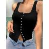 imageWomen Square Neck Crop Tank Tops Sexy Y2K Summer Sleeveless Button Down Fitted Shirts Lace Going Out Camisole TopsBlack