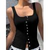 imageWomen Square Neck Crop Tank Tops Sexy Y2K Summer Sleeveless Button Down Fitted Shirts Lace Going Out Camisole TopsBlack