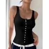 imageWomen Square Neck Crop Tank Tops Sexy Y2K Summer Sleeveless Button Down Fitted Shirts Lace Going Out Camisole TopsBlack