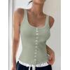 imageWomen Square Neck Crop Tank Tops Sexy Y2K Summer Sleeveless Button Down Fitted Shirts Lace Going Out Camisole TopsGreen
