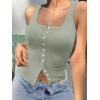 imageWomen Square Neck Crop Tank Tops Sexy Y2K Summer Sleeveless Button Down Fitted Shirts Lace Going Out Camisole TopsGreen