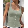 imageWomen Square Neck Crop Tank Tops Sexy Y2K Summer Sleeveless Button Down Fitted Shirts Lace Going Out Camisole TopsGreen