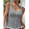 imageWomen Square Neck Crop Tank Tops Sexy Y2K Summer Sleeveless Button Down Fitted Shirts Lace Going Out Camisole TopsGrey