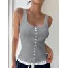 imageWomen Square Neck Crop Tank Tops Sexy Y2K Summer Sleeveless Button Down Fitted Shirts Lace Going Out Camisole TopsGrey