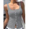 imageWomen Square Neck Crop Tank Tops Sexy Y2K Summer Sleeveless Button Down Fitted Shirts Lace Going Out Camisole TopsGrey