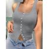imageWomen Square Neck Crop Tank Tops Sexy Y2K Summer Sleeveless Button Down Fitted Shirts Lace Going Out Camisole TopsGrey