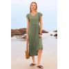 imageWomen Summer Dresses 2025 Trendy Ruffle Sleeve V Neck Tiered Flowy A Line Casual Loose Beach Midi Dress with PocketArmy Green