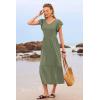 imageWomen Summer Dresses 2025 Trendy Ruffle Sleeve V Neck Tiered Flowy A Line Casual Loose Beach Midi Dress with PocketArmy Green
