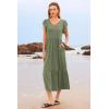 imageWomen Summer Dresses 2025 Trendy Ruffle Sleeve V Neck Tiered Flowy A Line Casual Loose Beach Midi Dress with PocketArmy Green