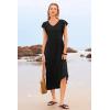 imageWomen Summer Dresses 2025 Trendy Ruffle Sleeve V Neck Tiered Flowy A Line Casual Loose Beach Midi Dress with PocketBlack